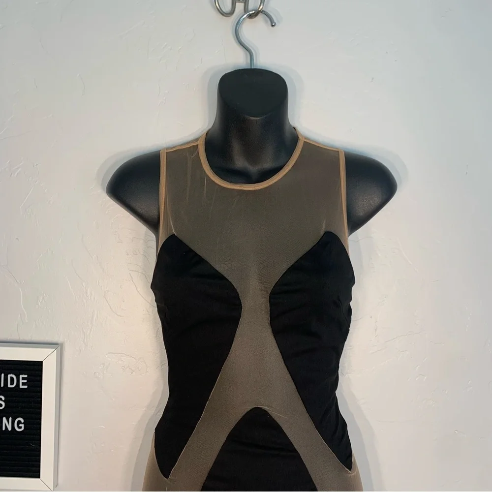 Fashion Nova Black Mesh Bodycon Mini Dress Sheer Panel Stretch Size Small - Picture 2 of 10